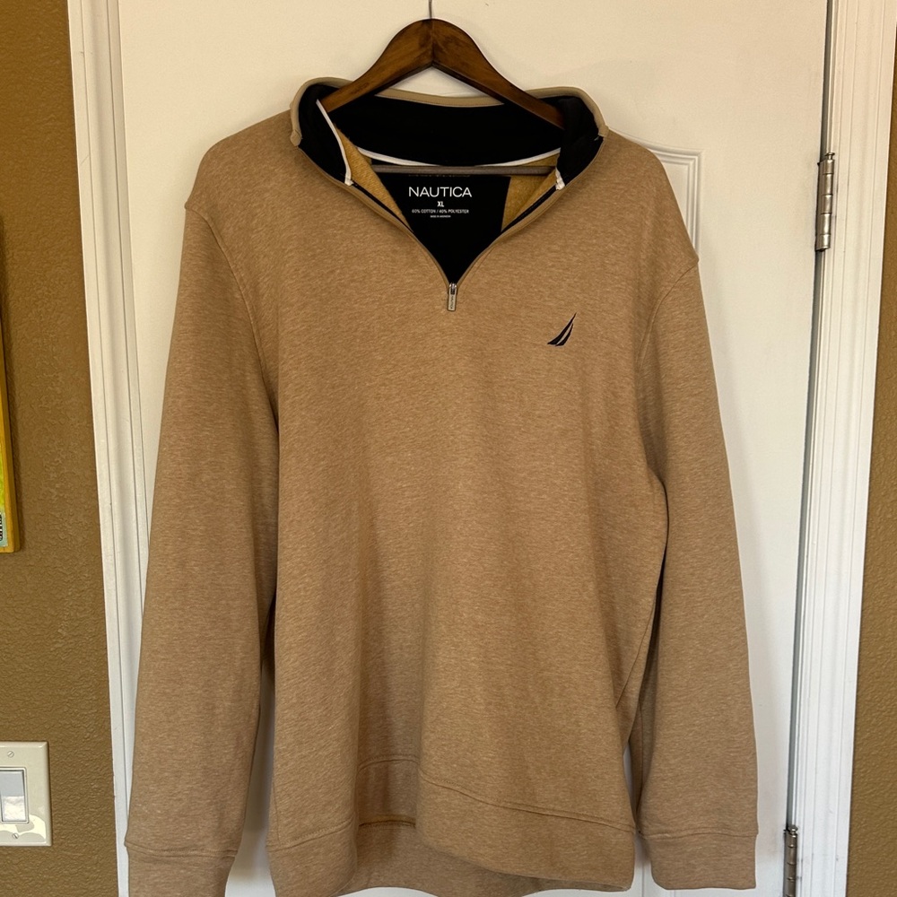 Nautica Men's 1/4 Zip Pullover Sweatshirt in Tan